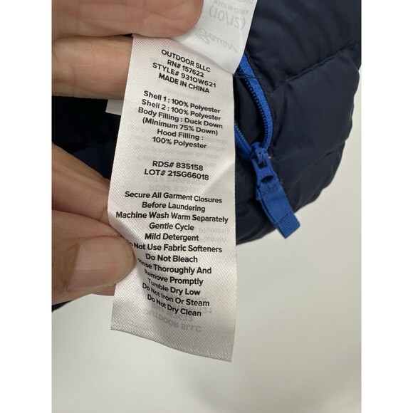 Eddie Bauer Boy's White And Navy Full Zip Hooded Puffer Coat Size M 10/12 Down j - Picture 6 of 13